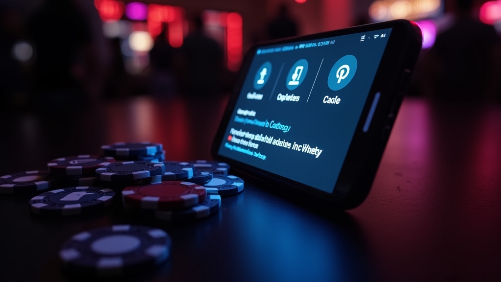 Mobile login trouble screen with casino chips and neon reflections in a dark setting